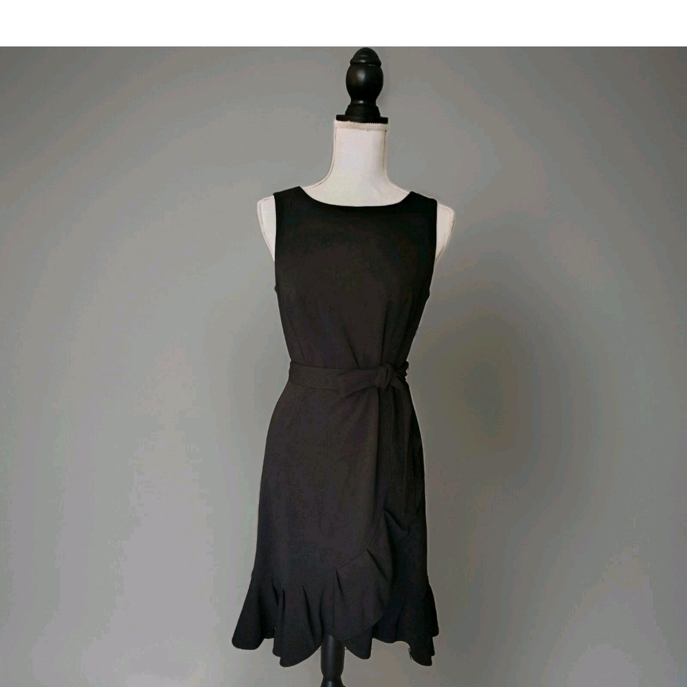 New Calvin Klein Black Midi Dress with Belt